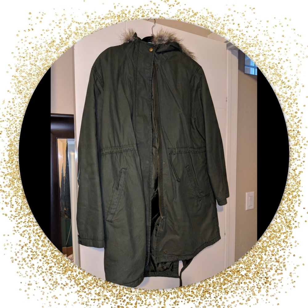Old Navy women's green parka jacket fur size XL